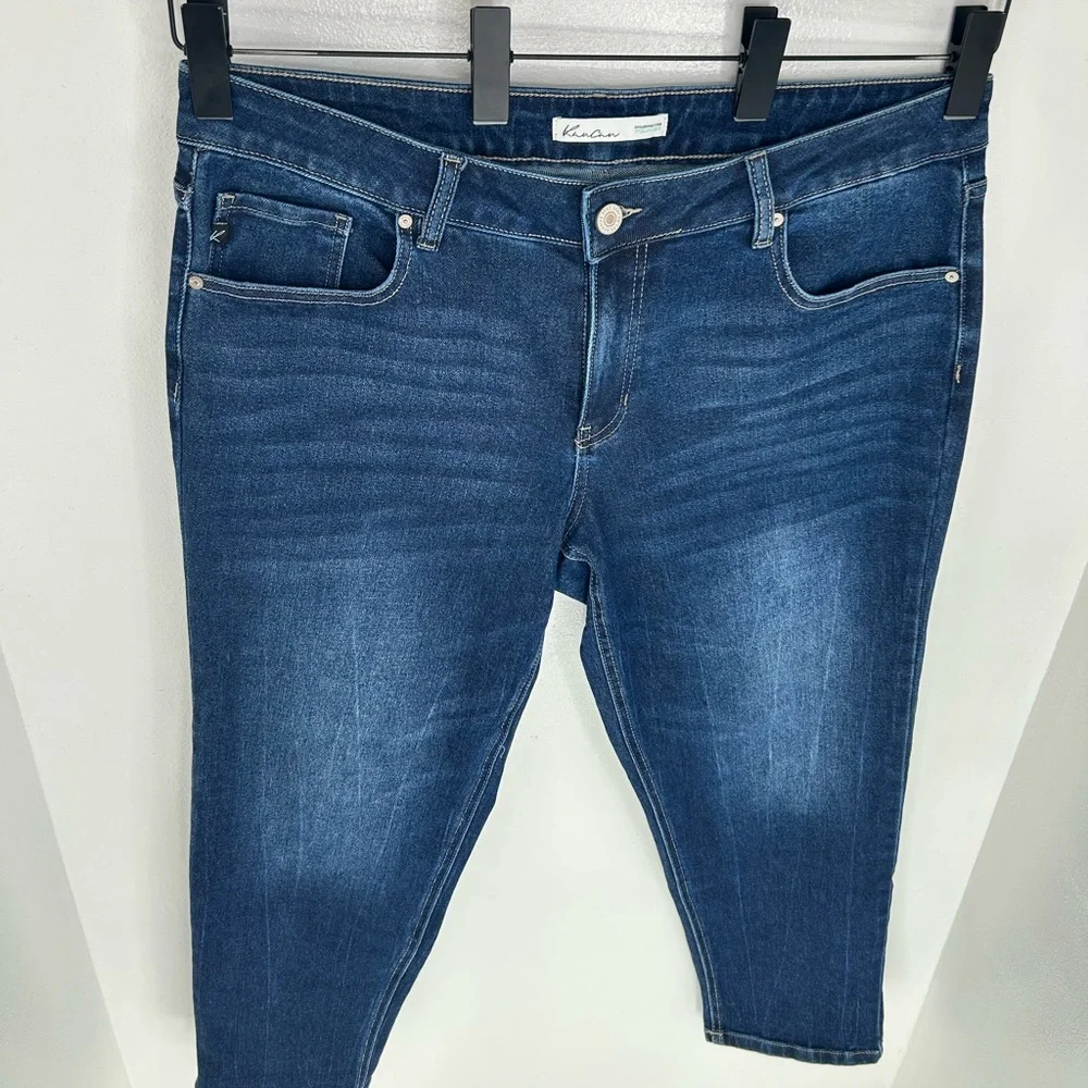 Kancan 90s Boyfriend‎ Jeans Size 14 Stretch Denim Whiskers Comfort Office 37x29